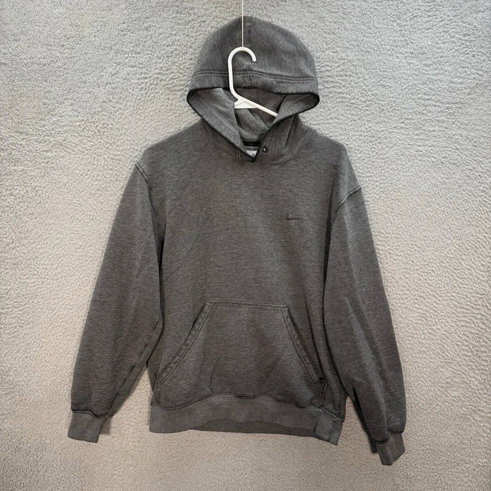 Nike Sweatshirt Mens Large Gray Hoodie Small Swoosh Streetwear Grunge Skater Y2K